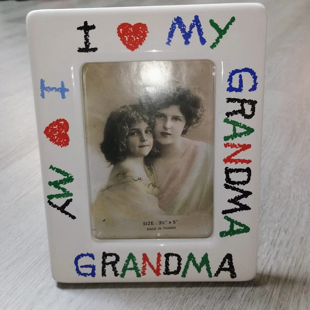 I Love Grandma Vtg Ceramic Frame Kid Child Artwork Crayon 3.5 X 5